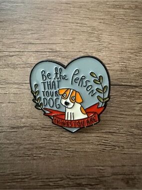 Heart Shaped Dog Enamel Pin in Light Blue and Orange